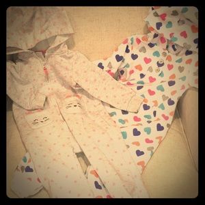 2 Carter’s Jumpsuits and 1 Fleece Sleeper